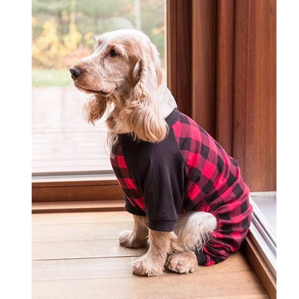 Leveret Dog Pajamas 100% Cotton Red & Black Buffalo Plaid (Size Small)